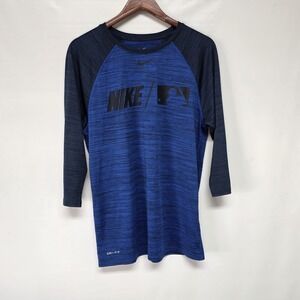 Nike Dri Fit Adult Baseball 3/4 Sleeve Shirt Size Med Blue Moisture Wicking